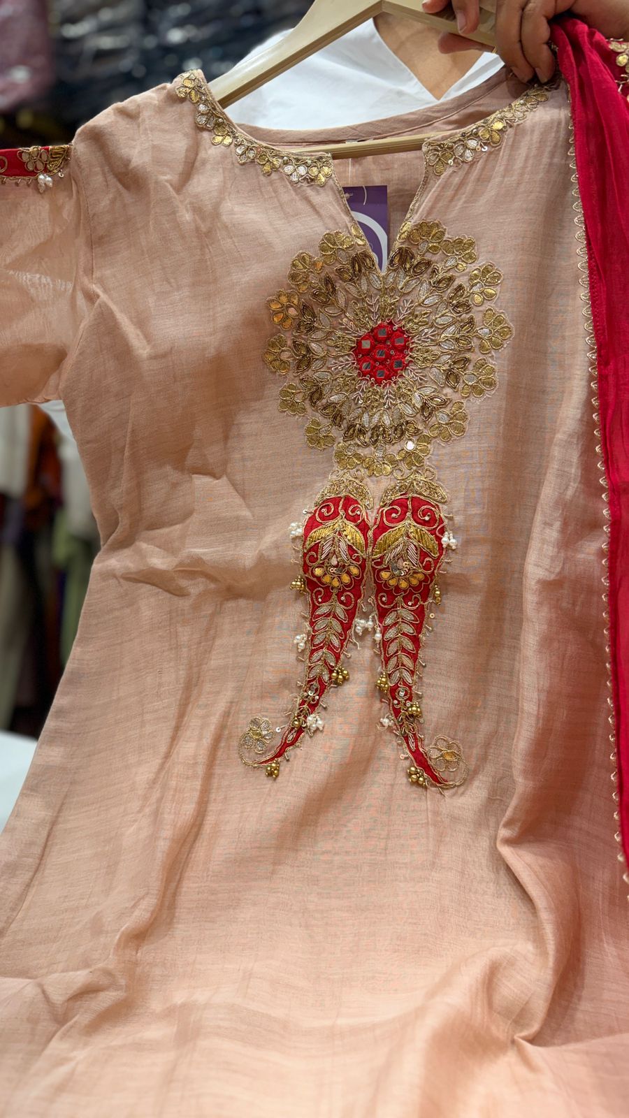 Rose Gold Mul Chanderi Suit Set