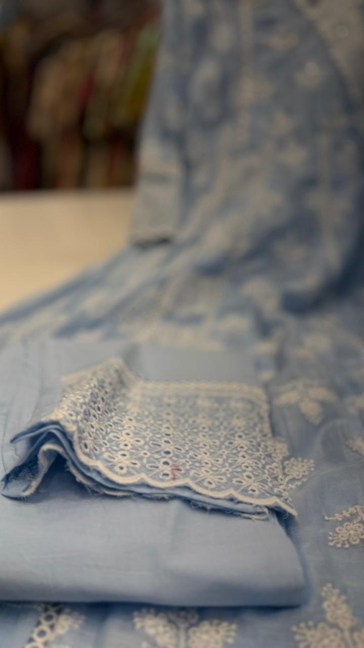 SkyBlue Chikankari Anarkali Suit Set