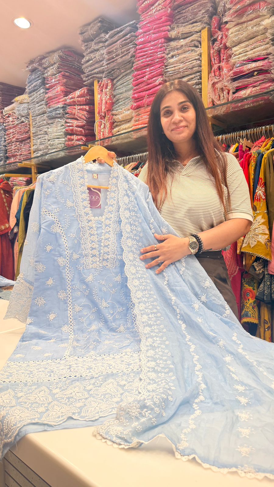 Sky Blue Mul Cotton Chikankari Suit Set