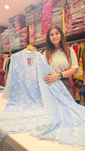 Sky Blue Mul Cotton Chikankari Suit Set