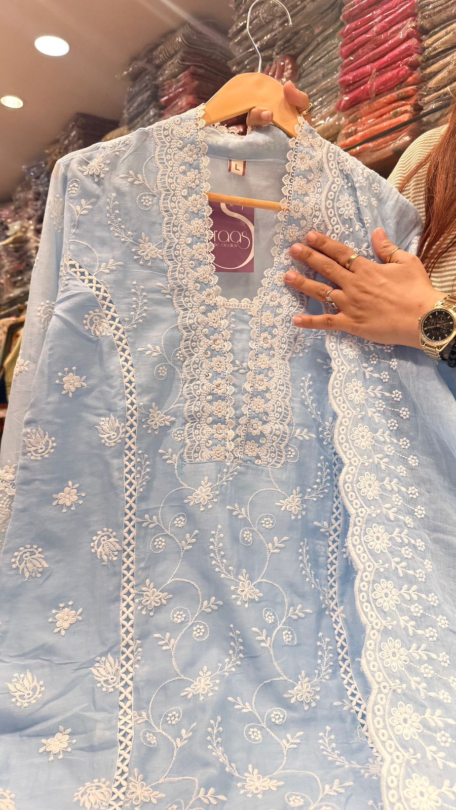 Sky Blue Mul Cotton Chikankari Suit Set