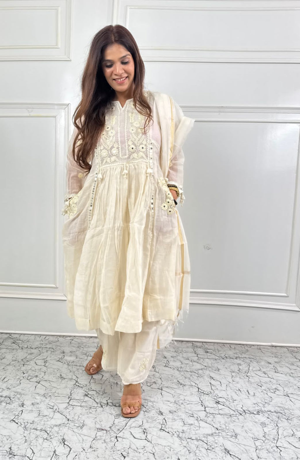 Ivory Noor Embroidered suit Set