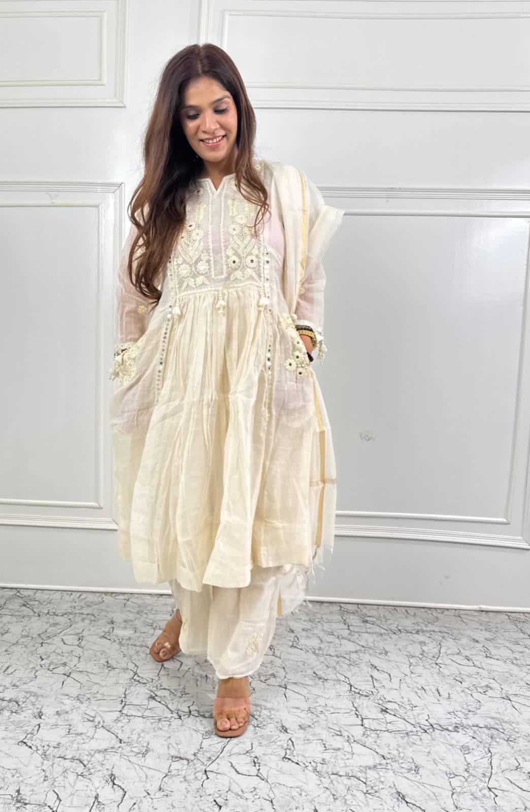 Ivory Noor Embroidered suit Set