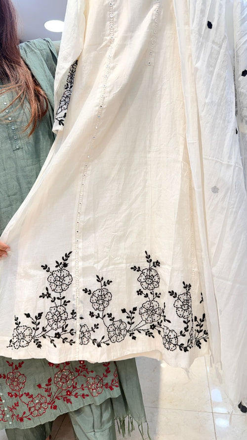 Ivory Mul Chanderi Embroidered Suit Set