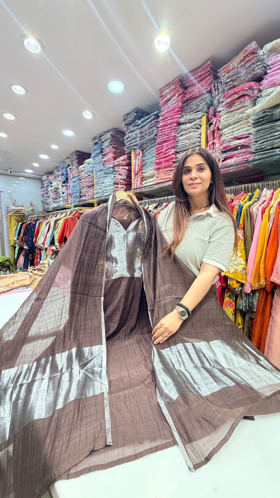 Mocha Moonlight Pure Mul Chanderi Suit Set